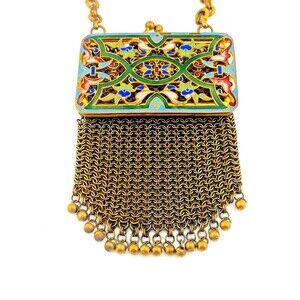 Vintage Champleve Enamel Mesh Purse Chainmaille Kisslock Wristlet